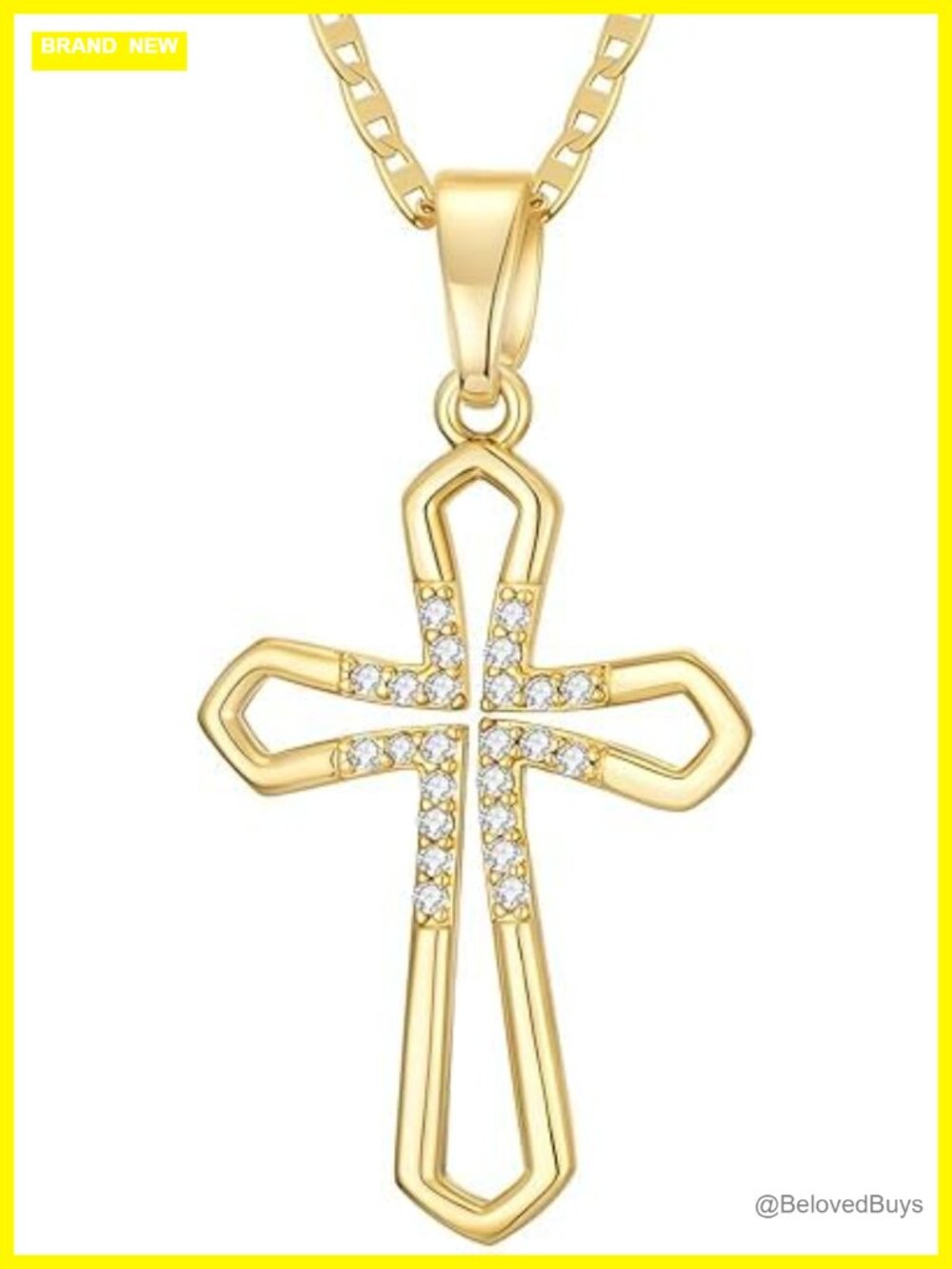 14K Gold Cross Necklace Gold Plated Cross Pendant Necklace Adjustable Chain